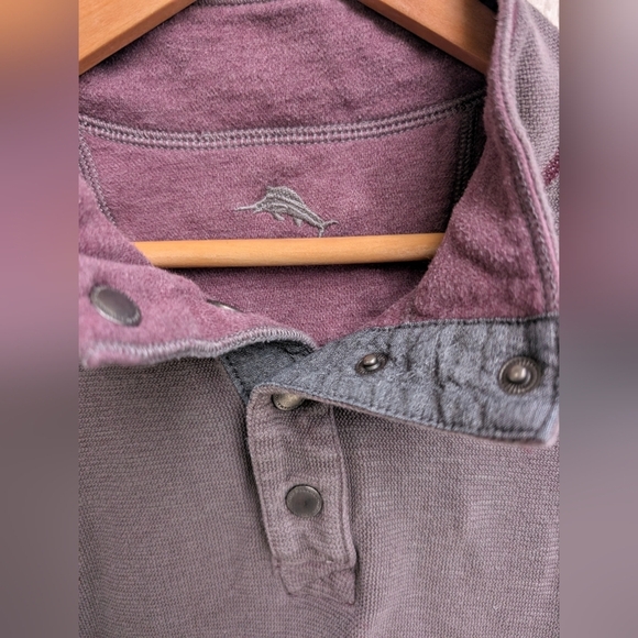 Tommy Bahama Quarter Snap Reversible Sweatshirt Slub Texture Gray Size Large - Picture 2 of 3